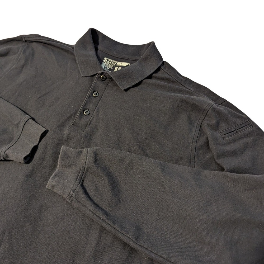 5.11 Tactical Mens Long Sleeve Polo Shirt Black Size L Mic Loops Pen Pocket